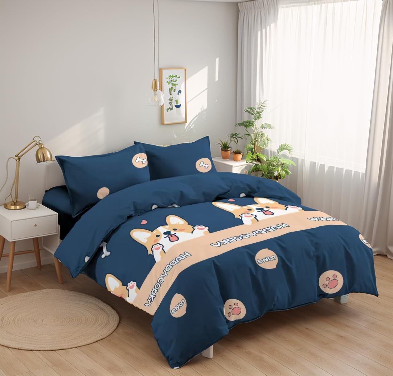 Etrexonline Juego de Funda Nórdica 4 Piezas Cama 150 Microfibra Suave Transpirable - 1 Funda Edredón 220x240 cm, 1 Bajera 150x200+30 cm y 2 Fundas de Almohada 50x75 cm (Pluma Azul) — view 17