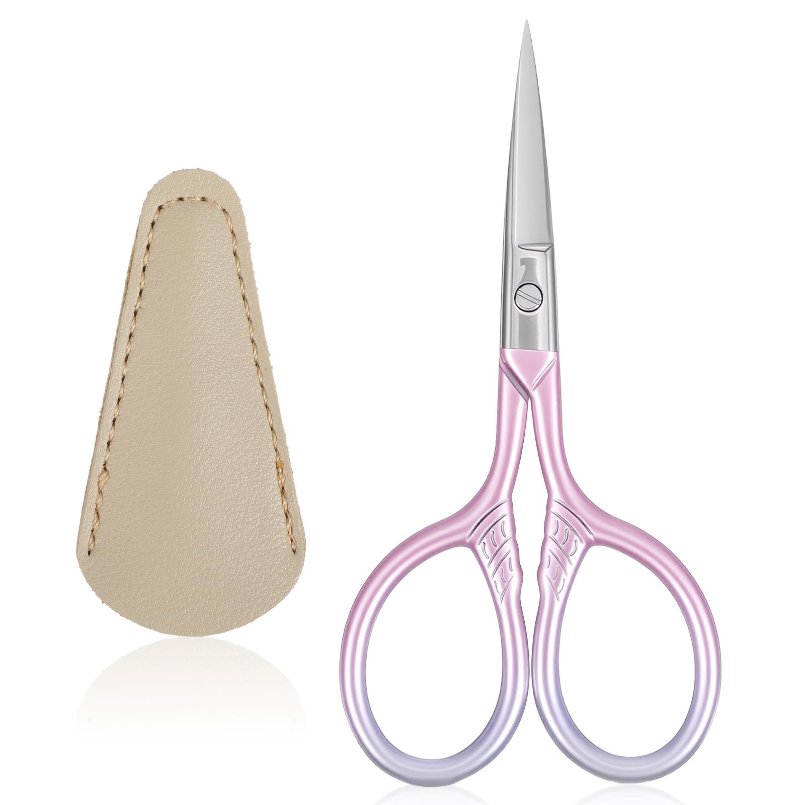 Professional Grooming Mini Scissors with Stainless Steel Straight Tip, 3.5 Inch Pink Small Scissors Beauty with Leather Case for Personal Care Facial Hair Removal and Ear Nose Eyebrow Trimming(Pink)-image-30