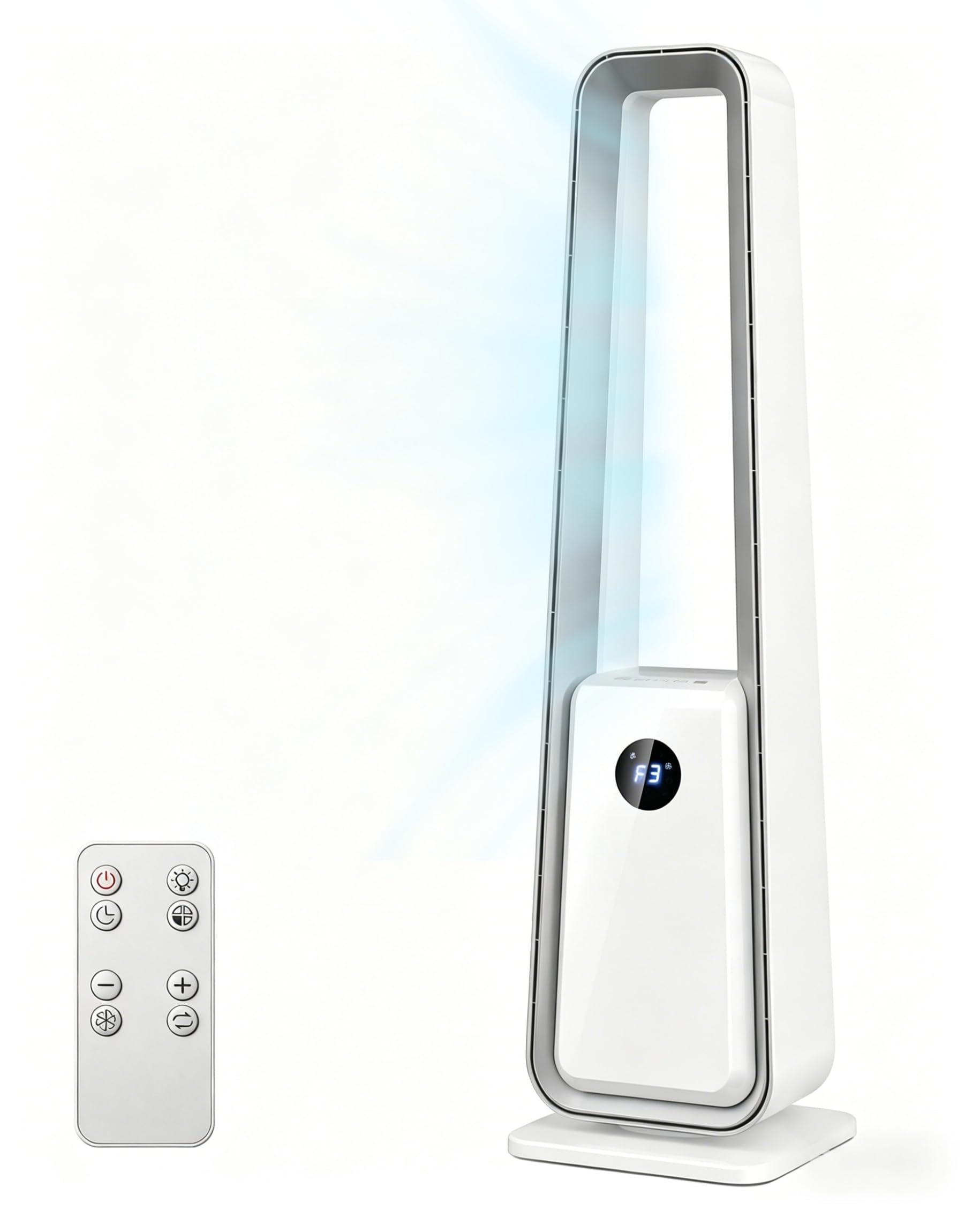 Ventilatore a Torre Senza Pale: Ventilatore a Colonna Silenzioso con Telecomando Oscillazione 75° Timer 12H 3 Modalità Purificatore d'Aria per Camera da Letto Soggiorno Ufficio Bambini Animali