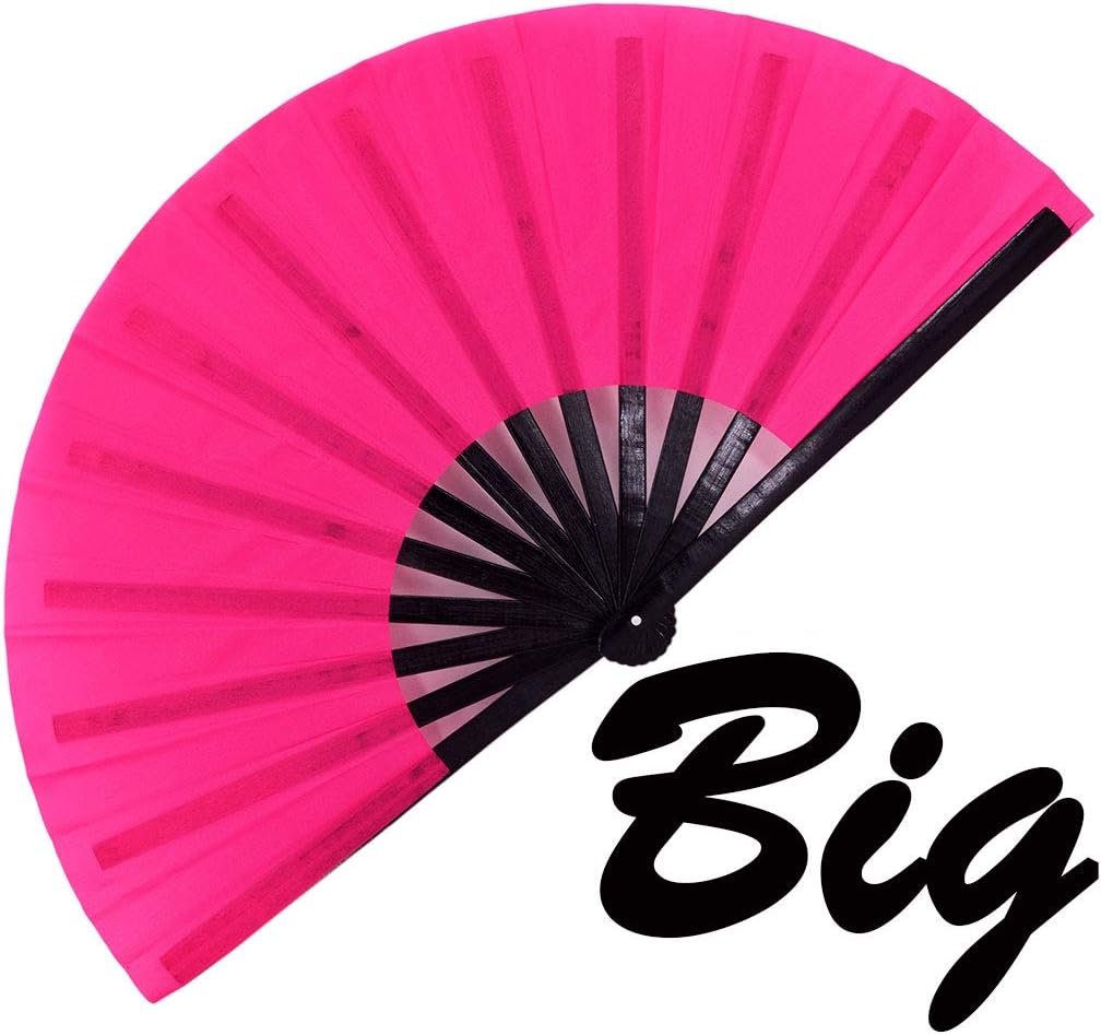 STHUAHE Large Rave Folding Fans Handheld Fans Bamboo Fans for Women Men, Chinese Japanese Big Han fans Hand Fans for Festival, Dance, Gift, Performance, Decorations (Rose Red)
