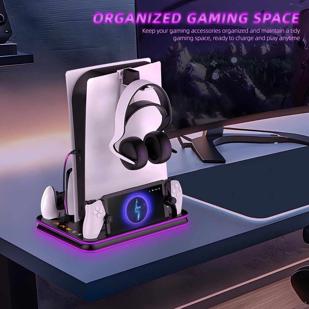 Dock di ricarica for controller JUCHRZEY con luce RGB for stazione di raffreddamento del portale PS5 for PS5/PS5 Slim Disc e digitale (B)