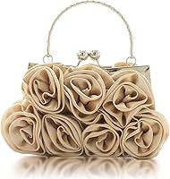 JAMBHALA 3D Rose Floral Satin Evening Clutch Bag with Detachable Chain Strap for Wedding Party Prom