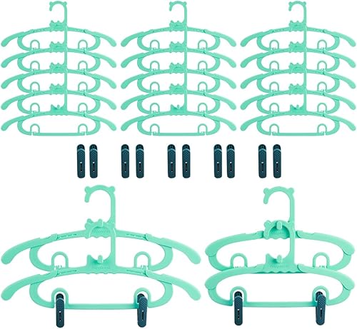 Perchas de bebé para armario, paquete de 15, de plástico, resistentes, antideslizantes, ahorro de espacio, verde