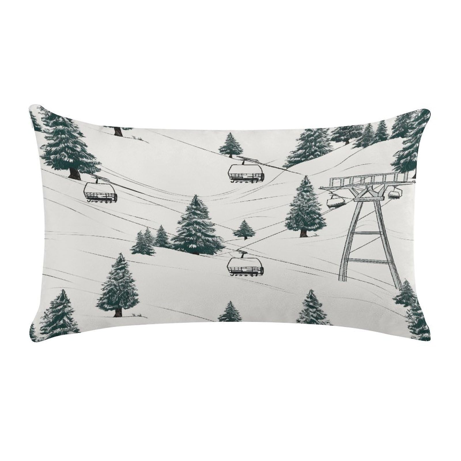 LDGSUPH Ski Lift with Fir Tree Throw Pillow Cover with Zipper Long Throw Pillow Case Anti-Fading Pillow Protector Super Soft Decorative Cushion Case Exquisite Plush Pillowcase12 X 20 in