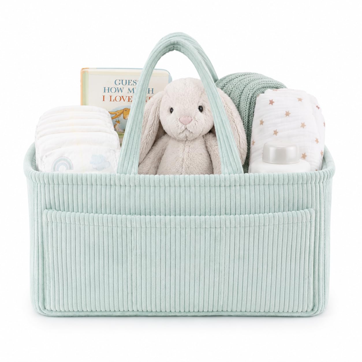 Diaper Caddy, Diaper Organizer, Nursery Storage and Car Organizer for Baby - Corduroy Material - MINT COLOR-image-44