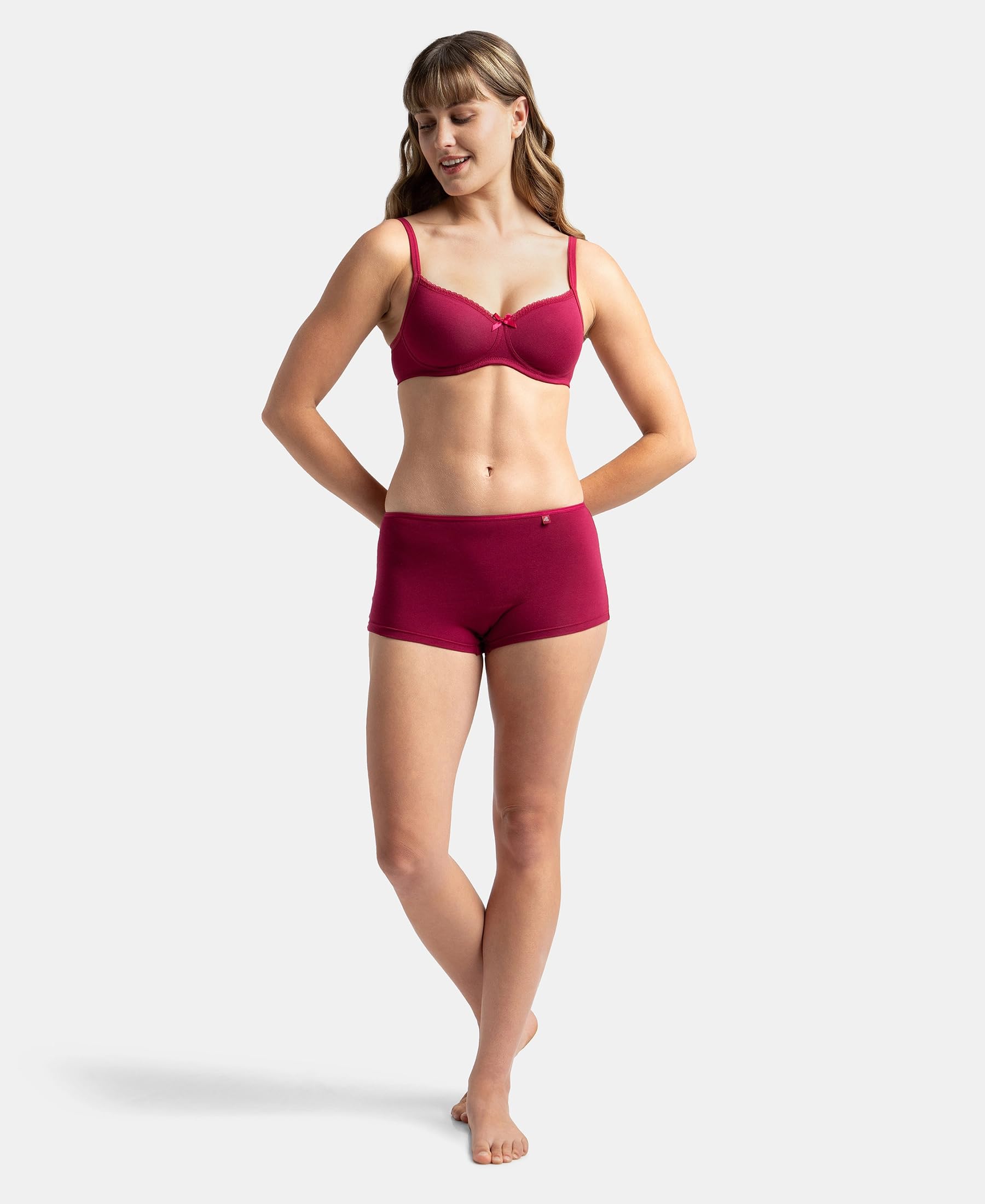 Jockey SS04 Women's High Coverage Super Combed Cotton Elastane Stretch Boy Leg with Concealed Waistband and StayFresh Treatment (Pack of 2)_Beet Red & Heather Rose_S - Image 9 thumbnail