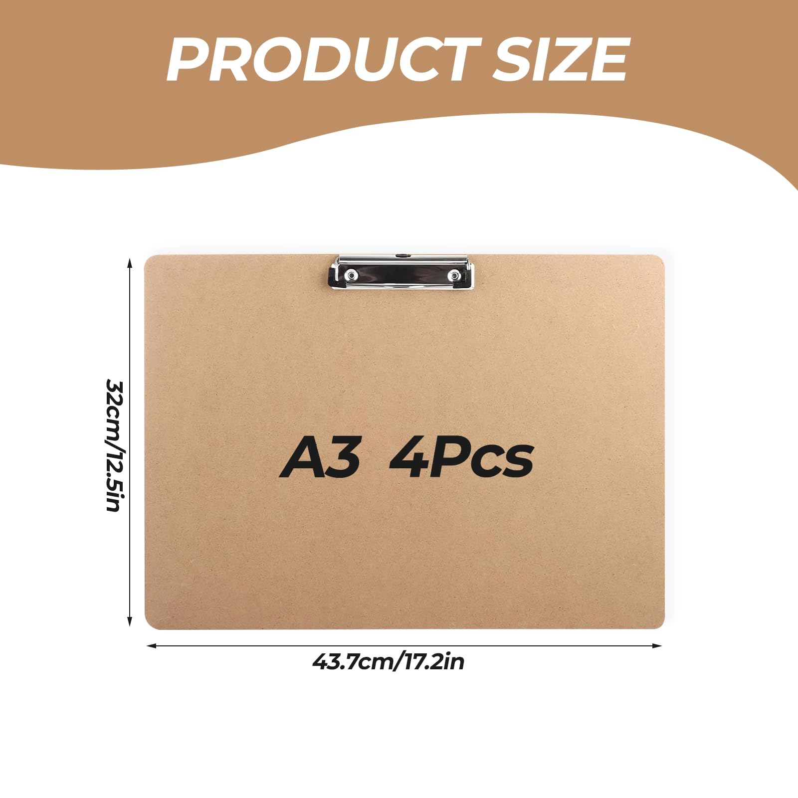 4 PCS A3 Clipboard, Extra Large Clipboard 44 * 32 CM Sketching Clipboards Drawing Clipboards with Low Profile Clip Landscape Clip Board for Drawing Sketching - Image 2