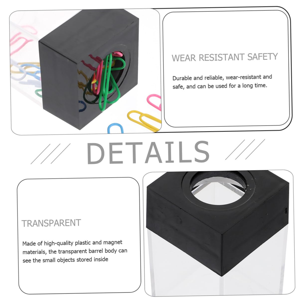Porta Graffette Magnetico Compatto 12 Pezzi in Plastica Nera, Organizer Quadrato Versatile Design Elegante per Utilizzo Scolastico e Domestico