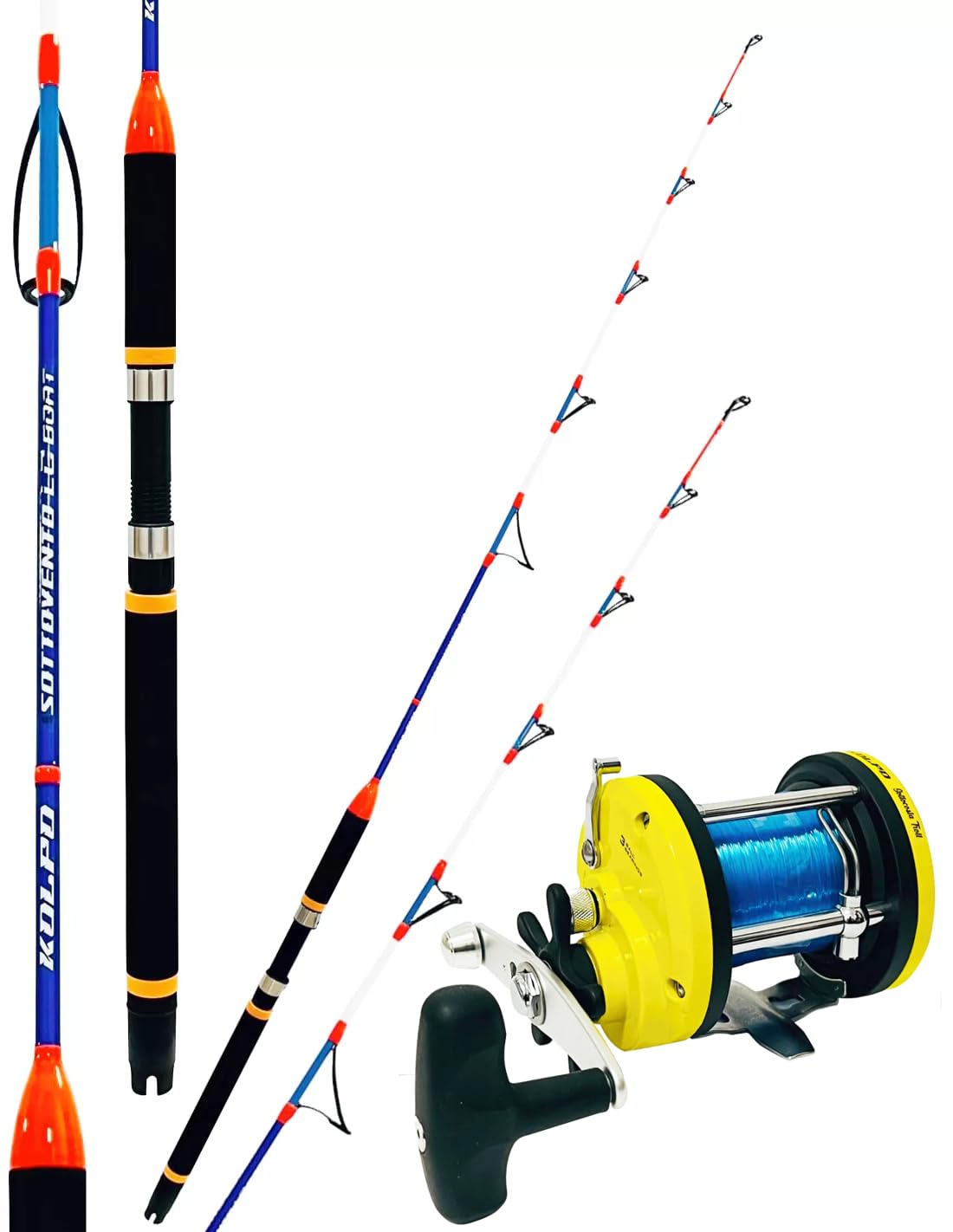 Kolpo Kit Pesca trolling Traina Canna sottovento 12 lb + Mulinello Rotante con filo