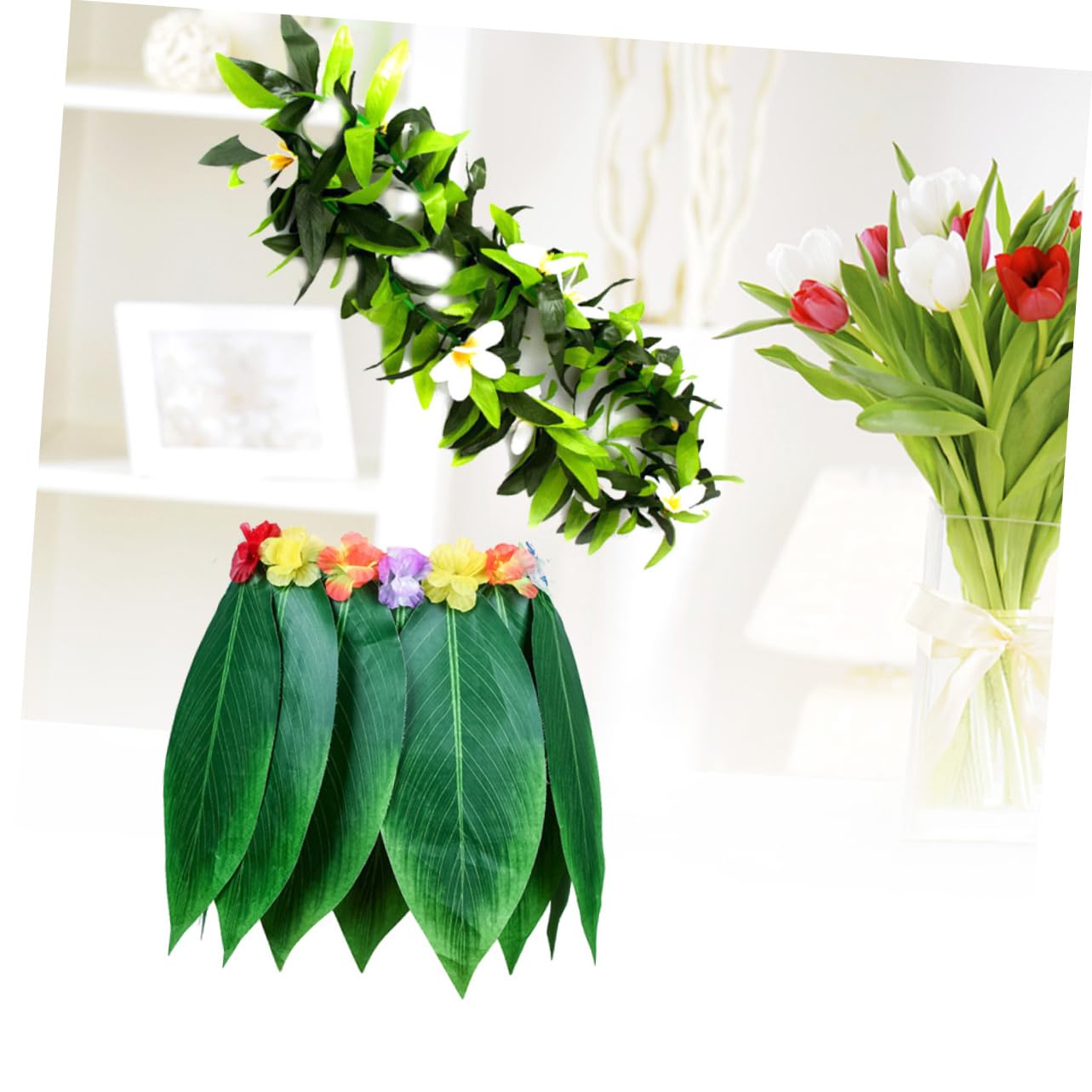 Holibanna 2Piezas Falda Hawaiana Guirnalda para Fiesta Luau y Decoración Tropical Falda para Adultos