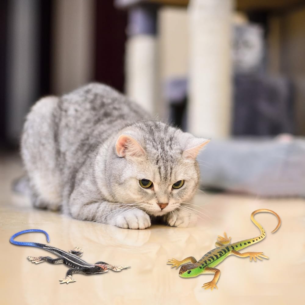 DONGKER Lucertola Giocattolo per Gatti,4 Pezzi Giocattoli Rettili Simulati in PVC per Gattini e Gatto Adulti di Età Superiore ai 6 Mesi e Regalo di Natale
