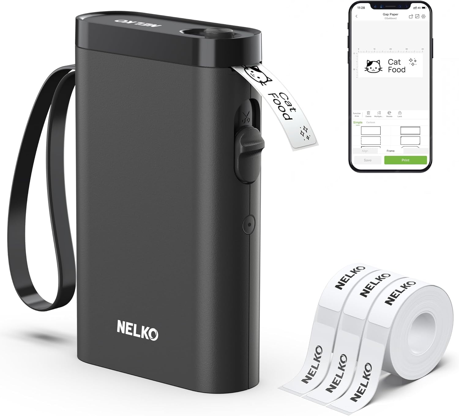 Nelko Etikettendrucker, Kabelloses Tragbares Bluetooth P21 Etikettiergerät mit 3 Rollen selbstklebenden Aufklebern, Mini Label Printer beschriftungsgerät für iOS & Android, Ideal für Zuhause, Schwarz