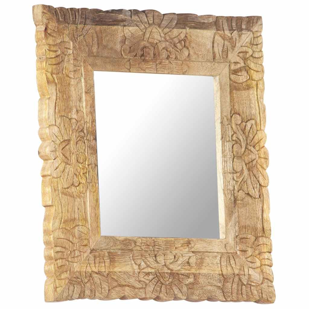 Miroir mural en bois massif de manguier 50 x 50 cm avec découpe