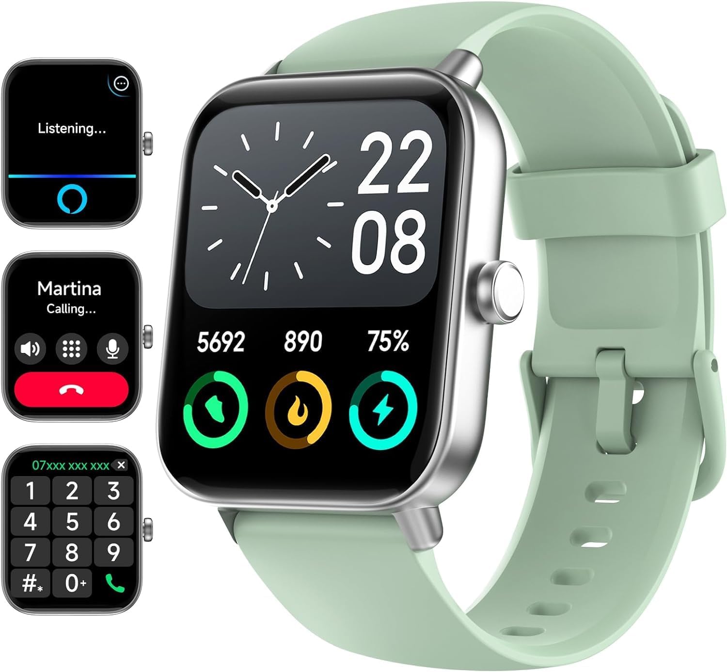 Smart Watch for Women Men, Fitness Tracker with Heart Rate Monitor, Activity Tracker, Step Counter, Sleep Monitor, Calorie Counter, IP68 Waterproof Smartwatch for Andriod IOS (Green)