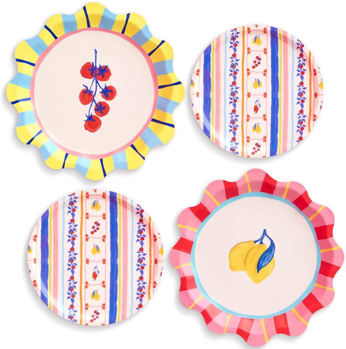 xo, Fetti Italian Summer Plates - 32 Paper Plates, 16 9" plates +16 7" plates | Amalfi Party, Bridal Shower, Bachelorette, Lemon Tomato, Italy Theme, Colorful Stripes, Farmers Market