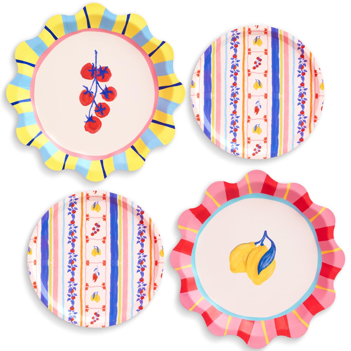 xo, Fetti Italian Summer Plates - 32 Paper Plates, 16 9" plates +16 7" plates | Amalfi Party, Bridal Shower, Bachelorette, Lemon Tomato, Italy Theme,
