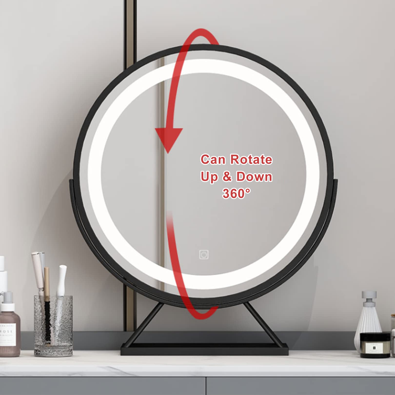 Zestaw kosmetyczny LED 80 cm z regulowanym lustrem, toaletka i taboret z 2 szufladami, brązowe meble do makijażu do sypialni, kosmetyki i akcesoria kosmetyczne