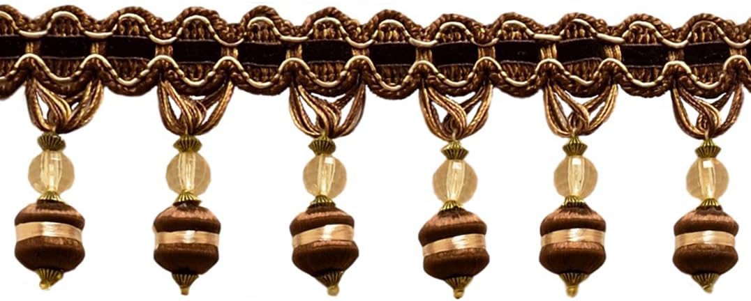 DÉCOPRO 3" (7.5cm) Long Noblesse Collection Beaded Tassel Fringe Trim (BFH3) Cappuccino Brown Multicolor #D2A2 (Chocolate Brown Light Beige Light Brown) 5 Yards (15 ft/4.5m)
