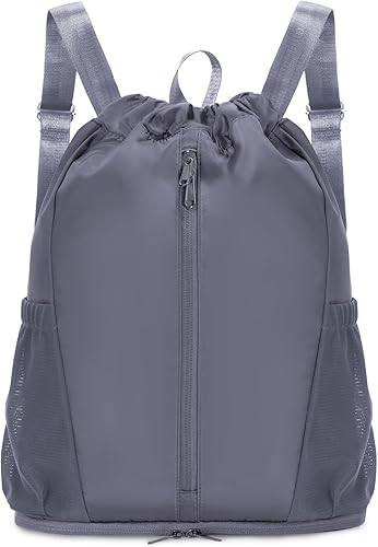sportsnew Mochila deportiva con cordón y compartimento para zapatos, mochila con cordón para mujeres y hombres, patente pendiente, Gris, Classic