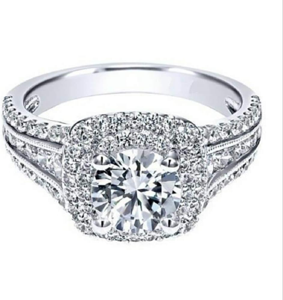 MAIHAO Princess Square Simulation Diamond Ring Double-Layer Super-Flash Zircon Ring in 925 Sterling Silve Cubic Zirconia Promise Halo Engagement Wedding Band Ring Size 6-10 (Size 7) - Image 5