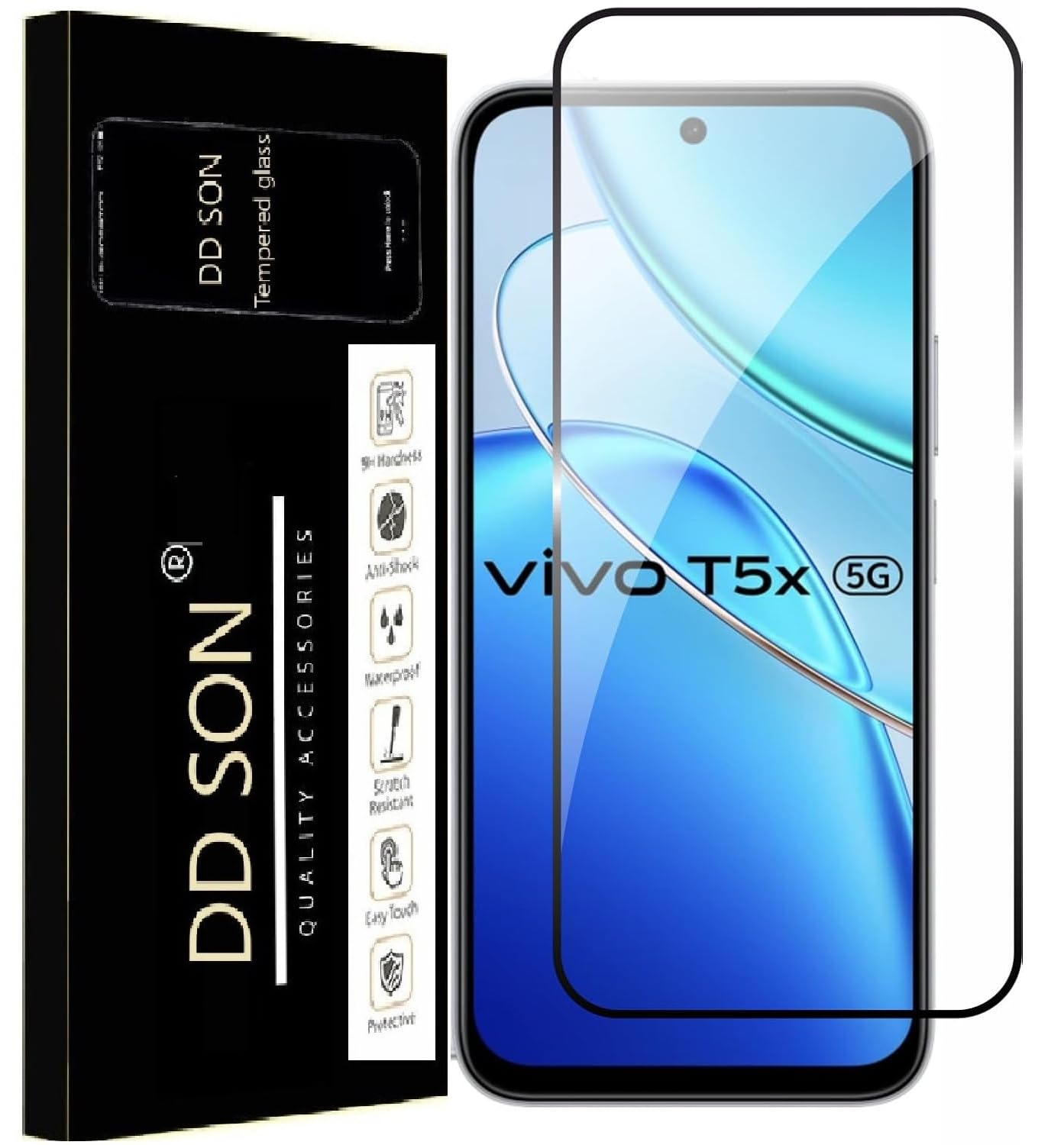 DD SON Premium Tempered Glass Screen Protector Guard Compatible For Vivo T5X 5G / IQOO Z11X 5G (Black) (6.72 Inch, Pack of 1) | Edge to Edge Coverage With Easy to installation kit for Smartphone