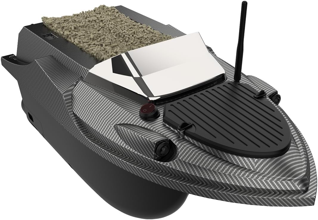 Barca Radiocomandata Ad Alta velocità V080 per La Pesca con Esche - 9 Zone di Pesca, 180 Waypoint, capacità 3 kg, Barca Radiocomandata A 12 V per Appassionati di Pesca E Adulti