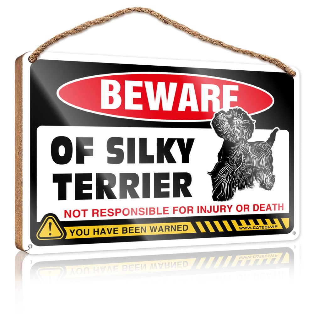 FZFN Our Home Signs For Home Decor Beware Of Silky Terrier Wooden Sign Plain Wood Signs For Crafts Front Door Sign Funny(15X28CM)