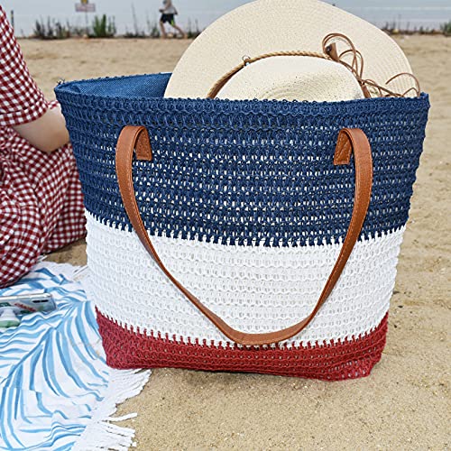 Bolso tote grande de paja para mujer miniatura 4