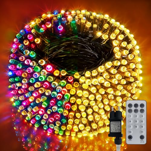 300LED 32M Lichterkette Außen, Warmweiß & Bunt Weihnachtsbaum Lichterkette Strom mit Fernbedienung, 11 Modi, Timer, Wasserdicht, Dimmbar...