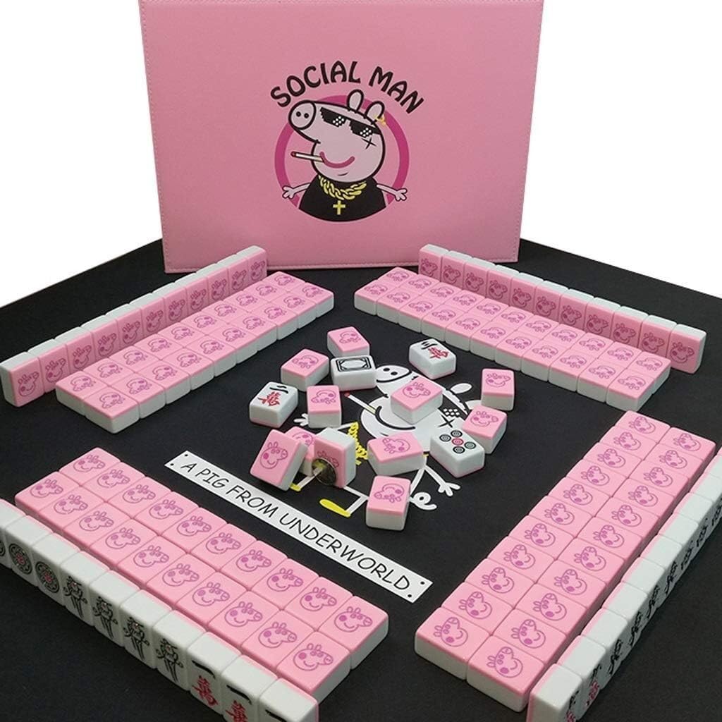 Coffret de Jeu de Mahjong Version Chinoise Traditionnelle Comprenant 144 dés en tuiles de mélamine Mah-Jongg Voyage Famille Loisirs(42#)