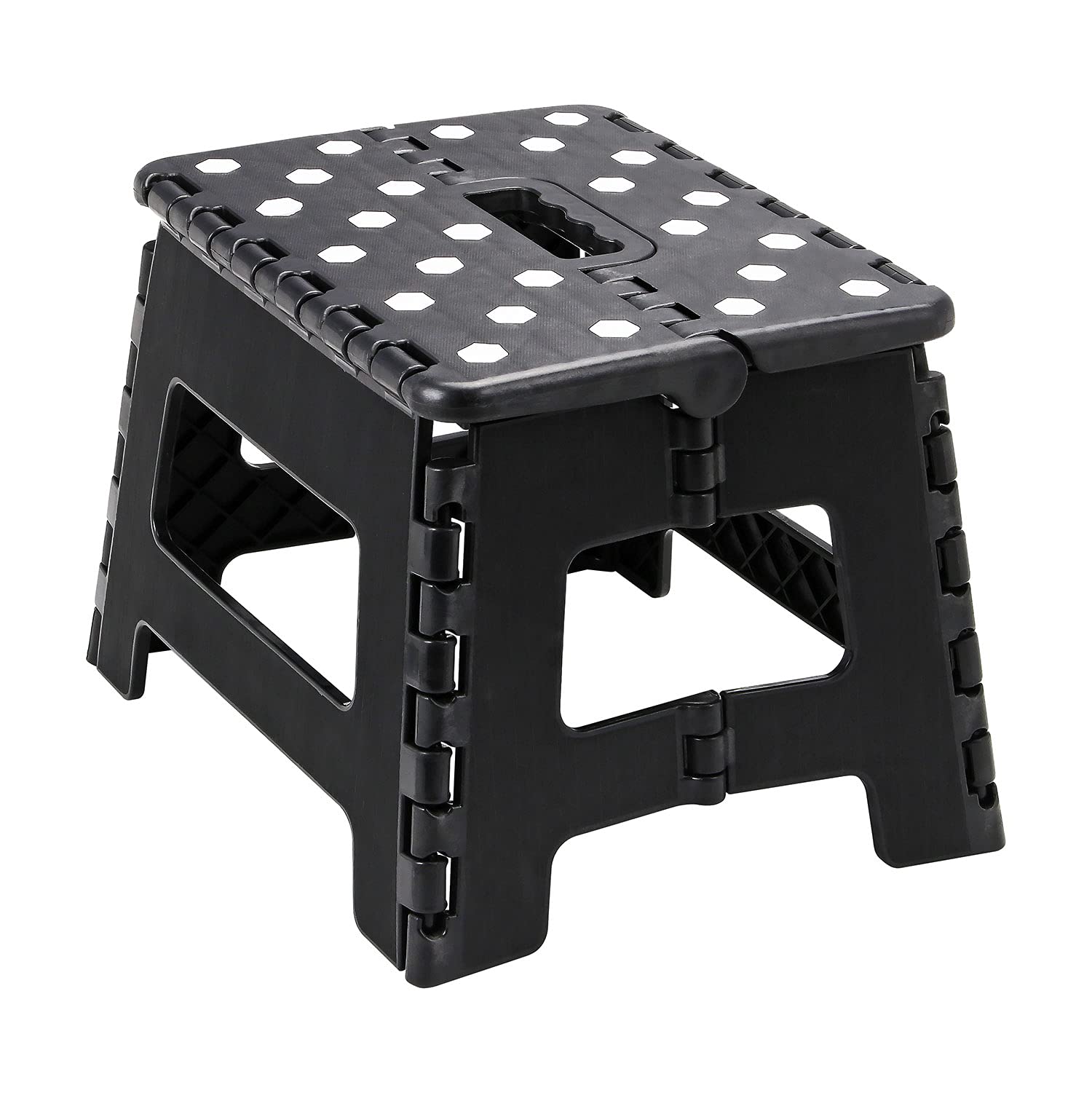 Multi-Purpose Anti-Slip Folding Plastic Step Stool, 9 inch 22cm Height Compact Foldable Stool For Kids & Adults, Kitchen Garden Bathroom Collapsible Stepping Stool (Black)