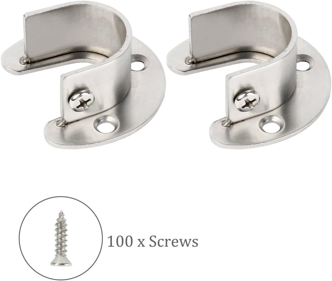 uxcell Stainless Steel Clothes Closet Rod Bracket Flange Lever Support Holder Hanger Pole 1.1 inch Dia 4pcs