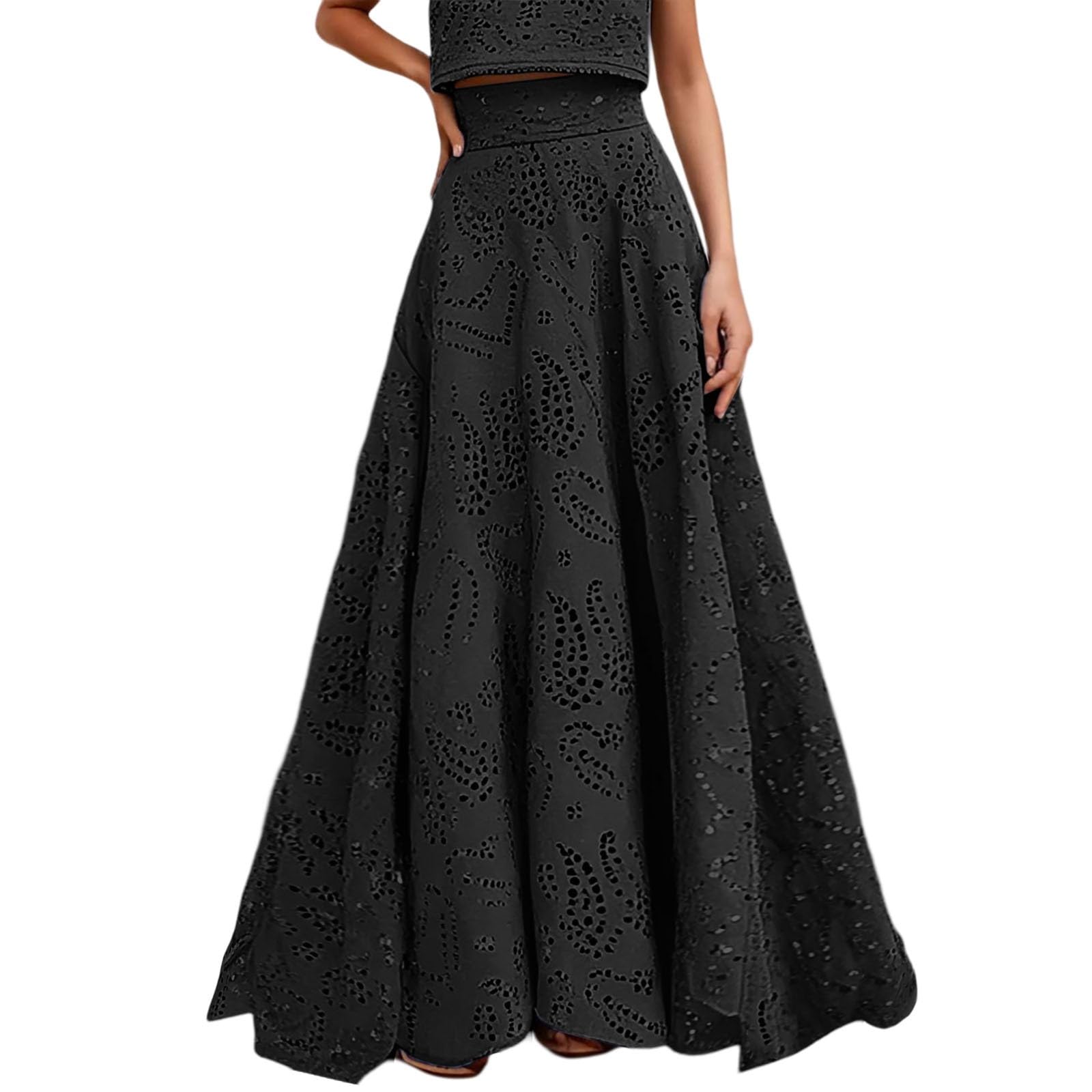 Faldas Mujer Talla Grande, Falda Mujer Talla Grande,de con Estampado Floral y Detalles de Calado para Vacaciones de Verano y Primavera Incluye Top a Juego