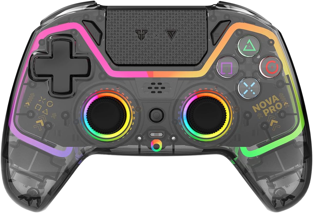 NOVA PRO WGP14V2 CLEAR Wireless/Wired Game Controller, 4 Lighting Effects, 22 Buttons, Highly Sensitive Touchpad, Ultra-Precise Hall Effect, Compatible with PC/Steam/Switch/PS4/Ps3/iOS/MacOs/Android, Black (CLEAR Black)