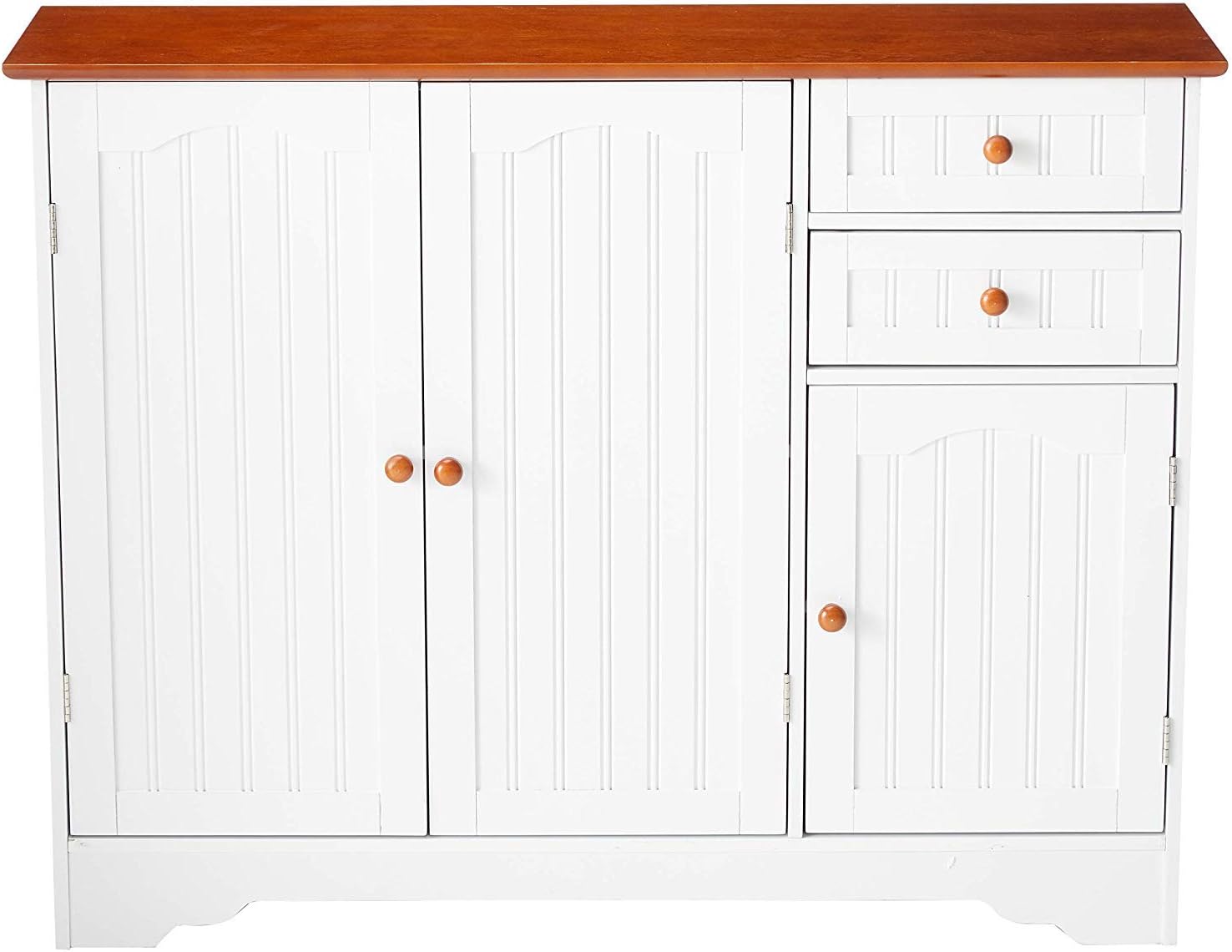 Kings Brand FURNITURE White / Walnut Finish Wood Kitchen Storage Buffet Cabinet