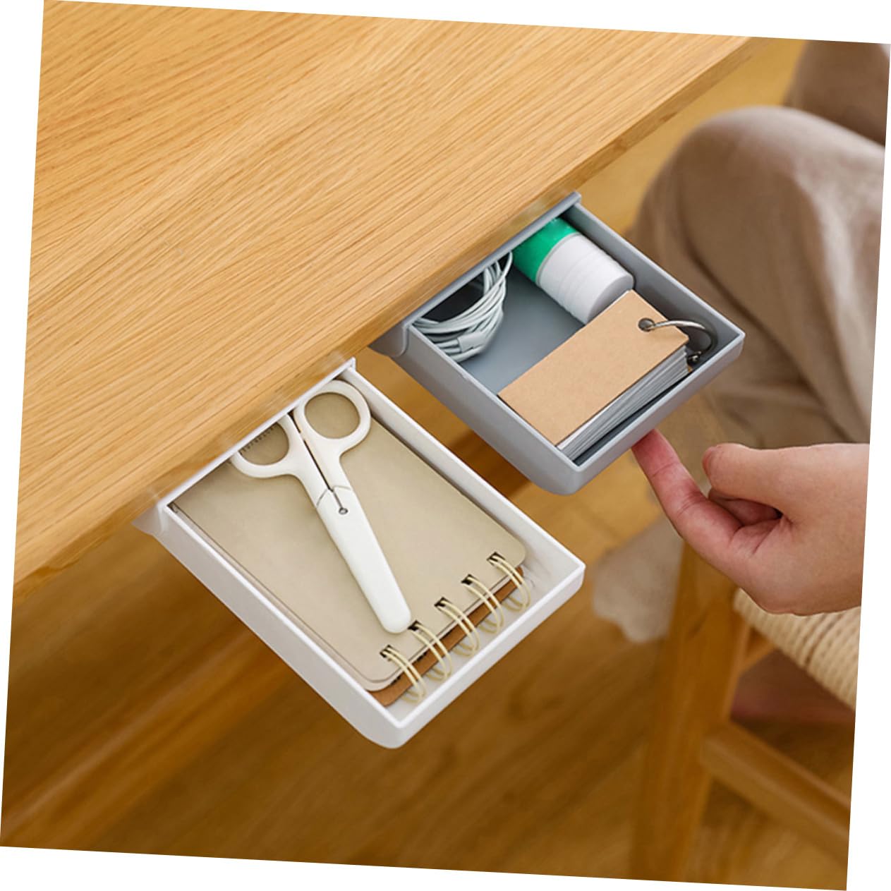 Caja de Almacenamiento Adhesiva Tipo Cajón bajo Escritorio, 4 Piezas, Abs, sin Taladro, para Papelería y Oficina