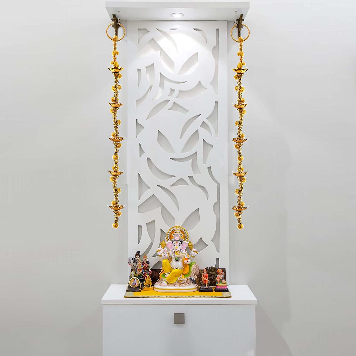 GGICO Beautiful Flowers Hanging Diya with Blinking LED Lights for Door, Home Decore, Festival(Gold)