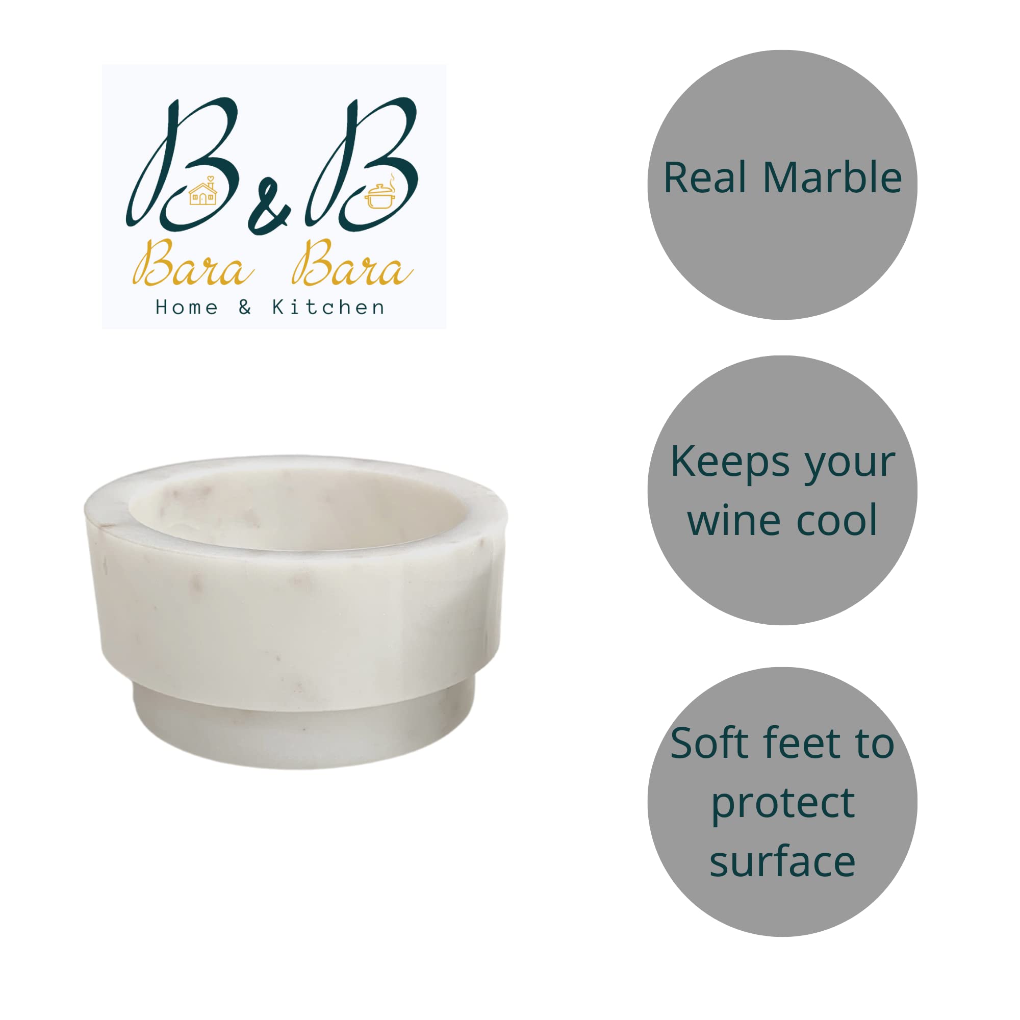 Enfriador de vino de mármol, pequeño soporte para bebidas ideal para fiestas y ocasiones. Este juego incluye cuatro posavasos octogonales de mármol de material natural de alta calidad (blanco)