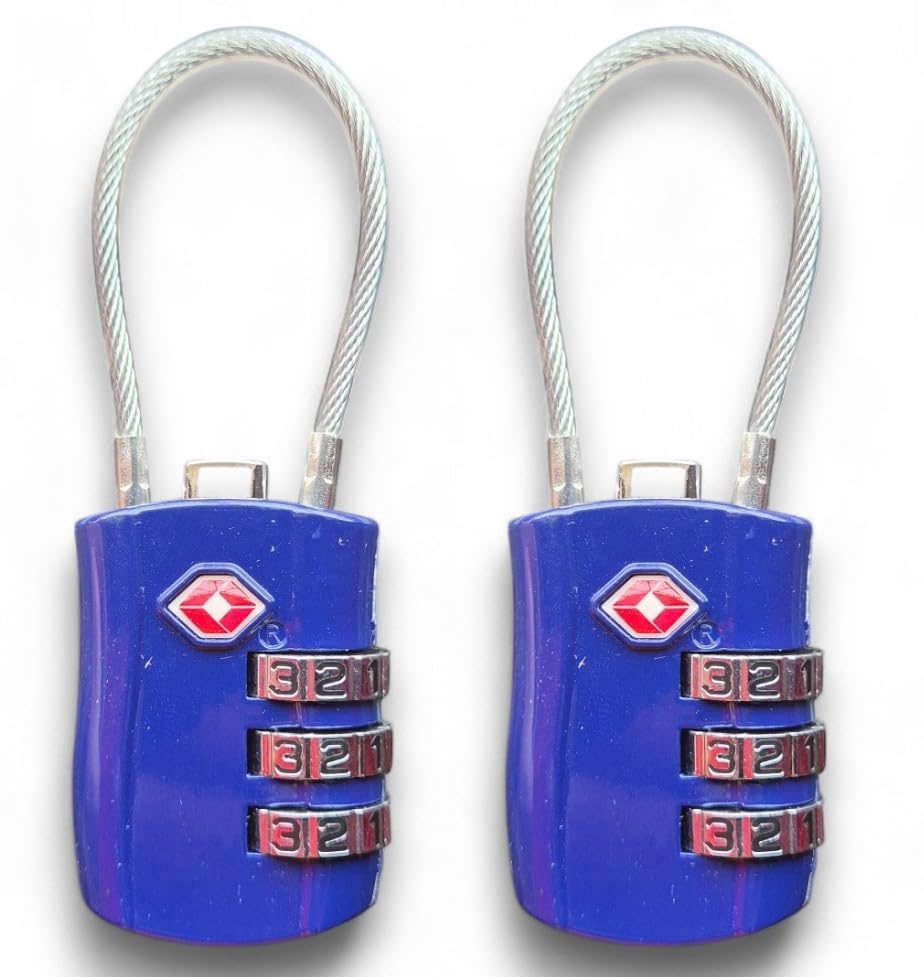 Conjunto de 2 Cadeados de Segurança com Cabo de Aço, Senha de 3 Dígitos, Sem Chave, para Mala, Armário e Mochila (2, branco)