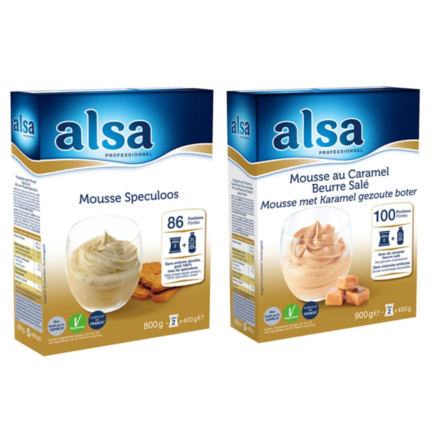 Alsa Préparations : pour mousse spéculoos 800 g & caramel beurre salé 900 g