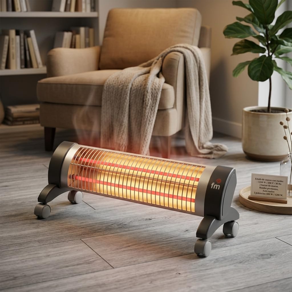 Suinga Stufa al quarzo con ruote girevoli 2 potenze: 600 W/1200 W, 2 aste Sistema antiribaltamento