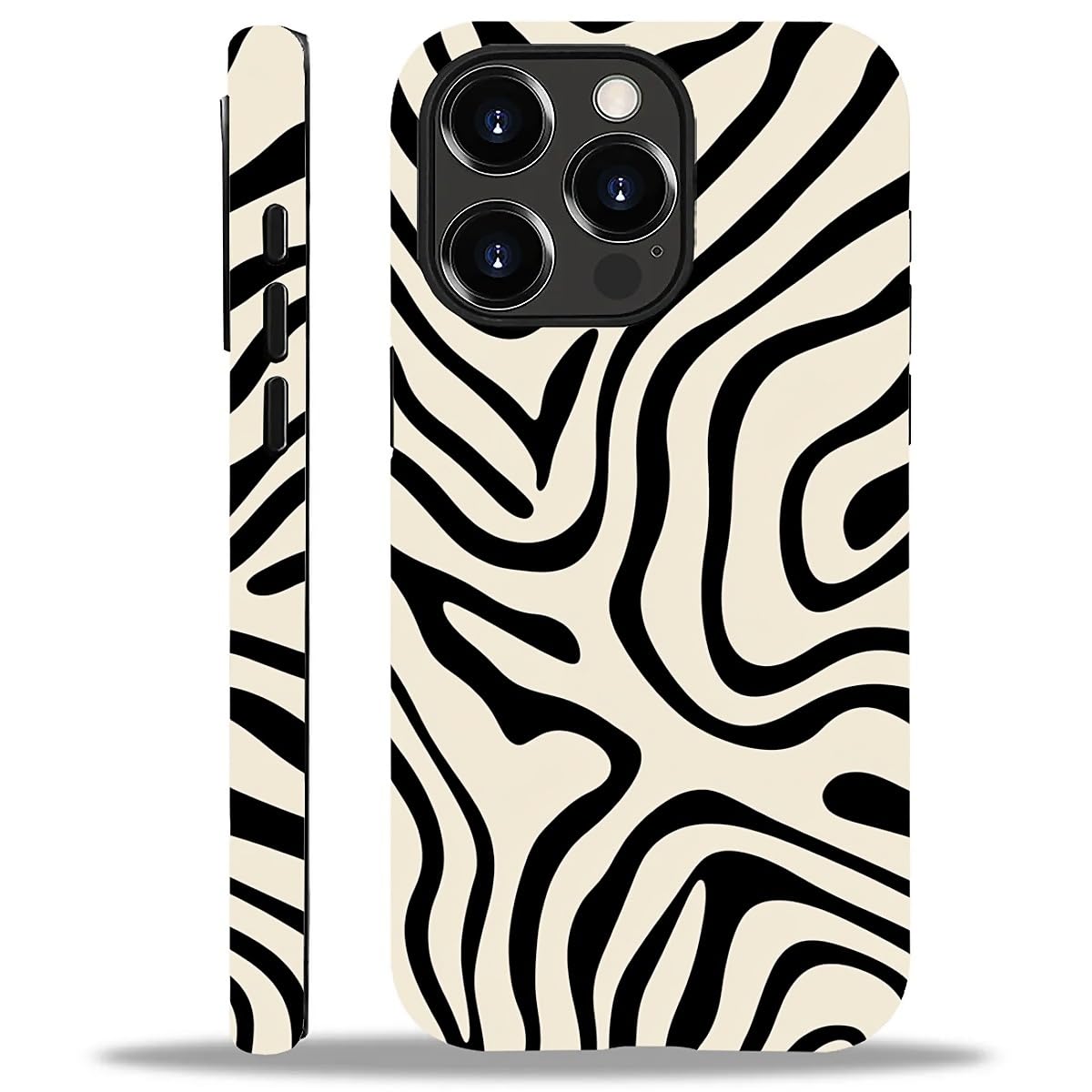 CARLOCA for iPhone 13 Pro Max Case, Black Linework Zebra Full Body Pattern Hybrid 2-Layer Matte Hard Shell Silicone Protective Case for iPhone 13 Pro