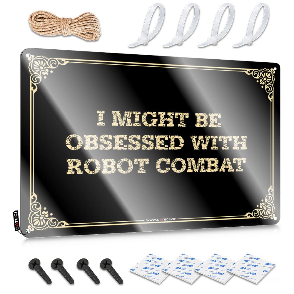 Love Decor Tin Sign For Western Pictures Wall - Men Cave Hanging Pre-drilled & Vintage | Outdoor Patio Signs And : I Might Be Obsessed With Robot Combat(20X30CM)