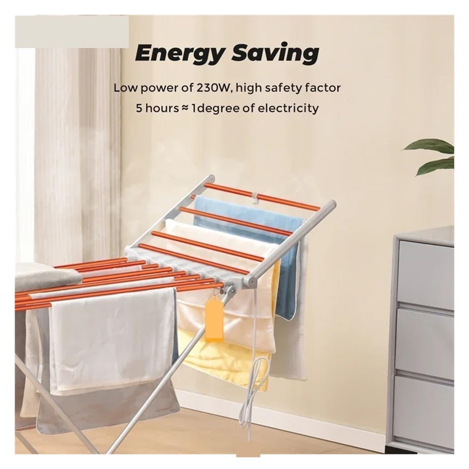 Stendibiancheria Elettrico Pieghevole Risparmio Energetico Riscaldamento A Temperatura Costante Appendiabiti Asciugacapelli Con Portasciugamani Utilizzo versatile multi-scenario(Detachable)