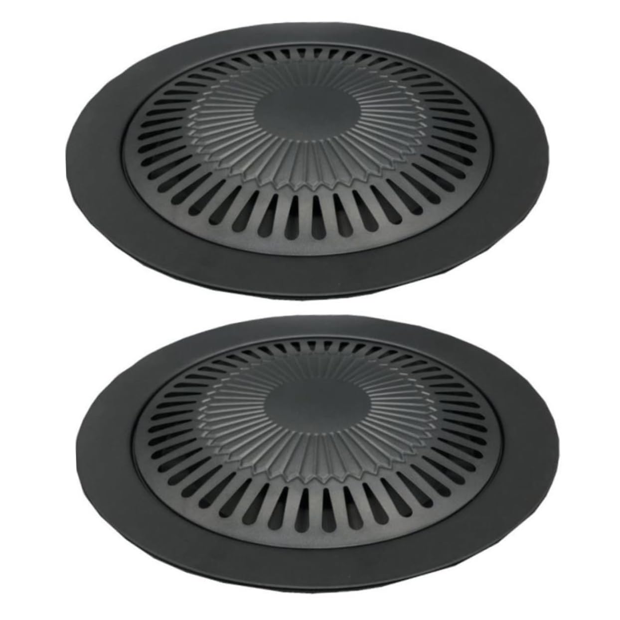 2 Teglie per Barbecue Rotonde Antiaderenti in Ferro, 2 Set, per Grigliata in Giardino e Weekend, Distribuzione Uniforme del Calore