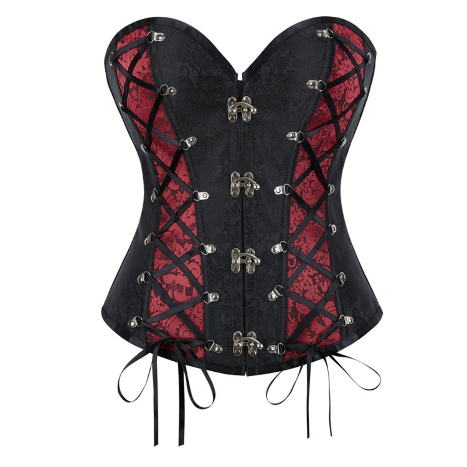 Corsetto guaina a vita sottile da donna con balene in acciaio, Shapewear dimagrante con motivo floreale, senza spalline scolpente per abito da sera (nero, XL)