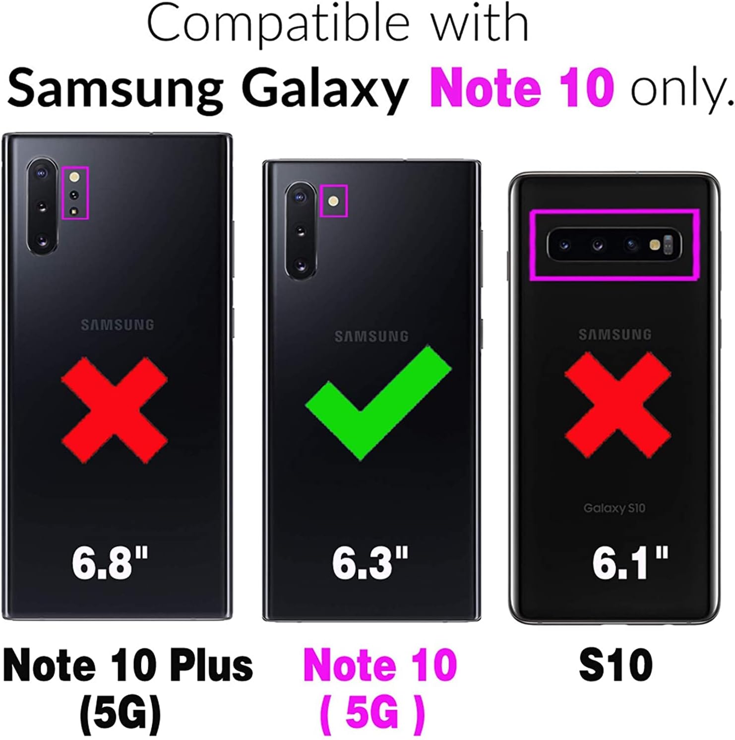Asuwish Phone Case for Samsung Galaxy Note 10 5G Zipper Wallet Detachable Cell Cover with Tempered Glass Screen Protector Crossbody Strap Flip Card Holder Slot Note10 Notes 10s Ten Not S10 Women Black