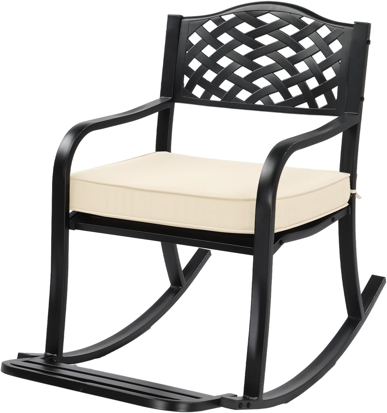 Outvita Outdoor Patio Rocking Chair, Wrought Cast Iron Furniture Chair with Padded Cushions, Metal Rocking Seat Chairs for Deck, Backyard, Garden(Flower Pattern)