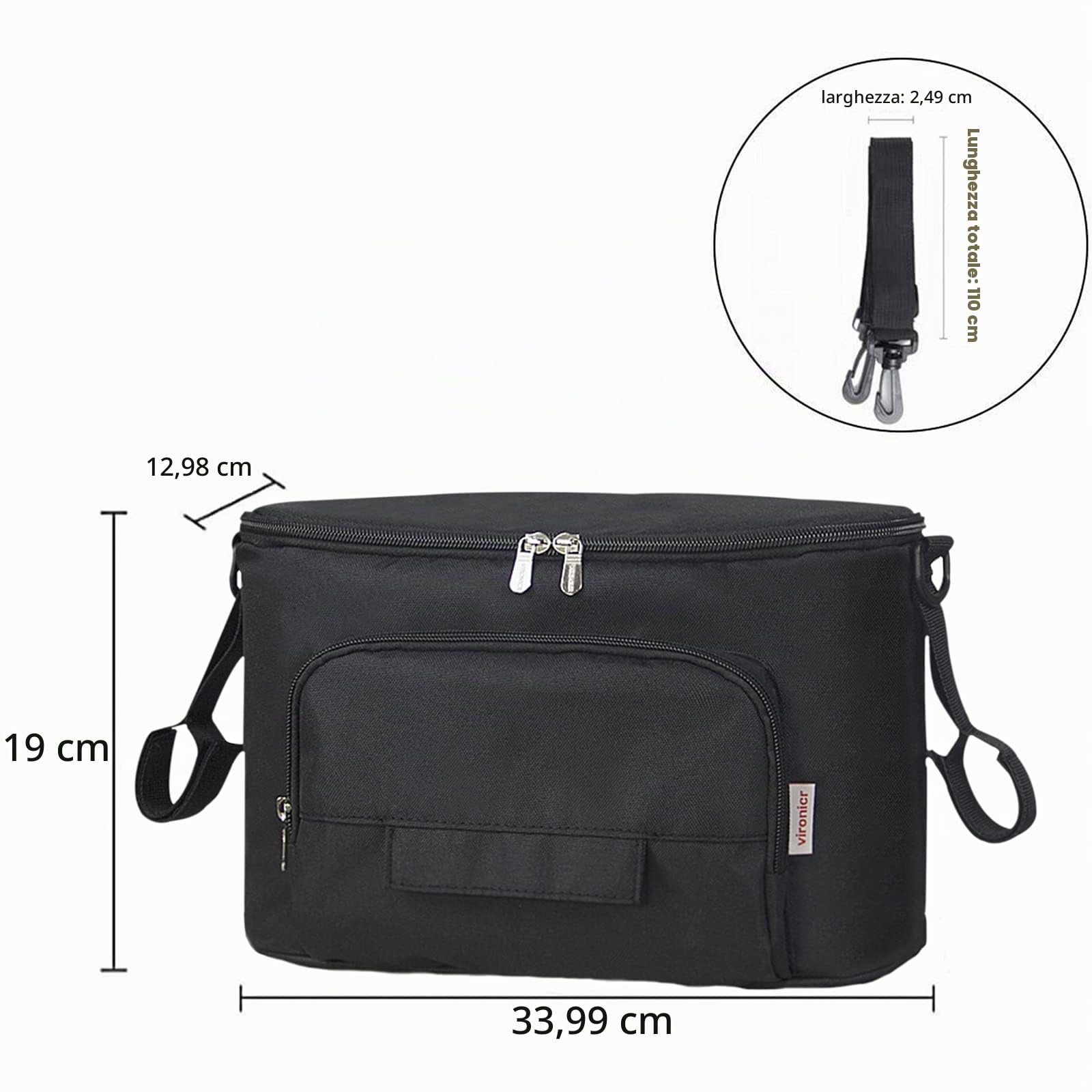 ZONSUSE Borsa multifunzione per neonati, borsa portaoggetti per passeggino, con velcro, impermeabile, universale
