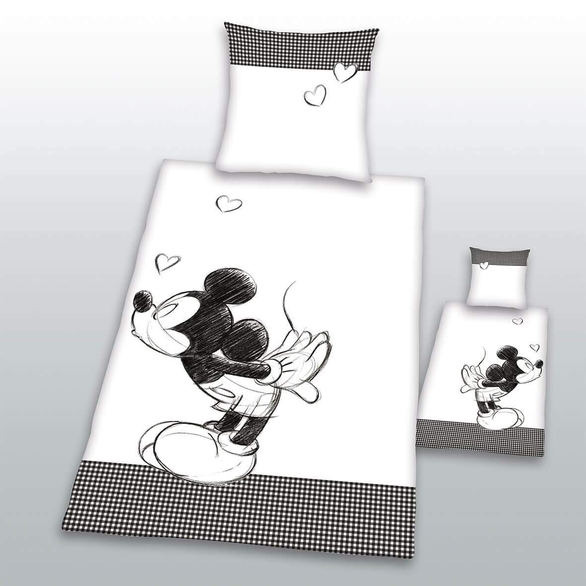 Herding 447862250 Partner Bettwäsche Mickey Mouse und Minnie Mouse, Doppelpack, 1 x Bettwäsche Mickey Mouse, 1 x Bettwäsche Minnie Mouse, 80 x 80 cm + 135 x 200 cm, Linon